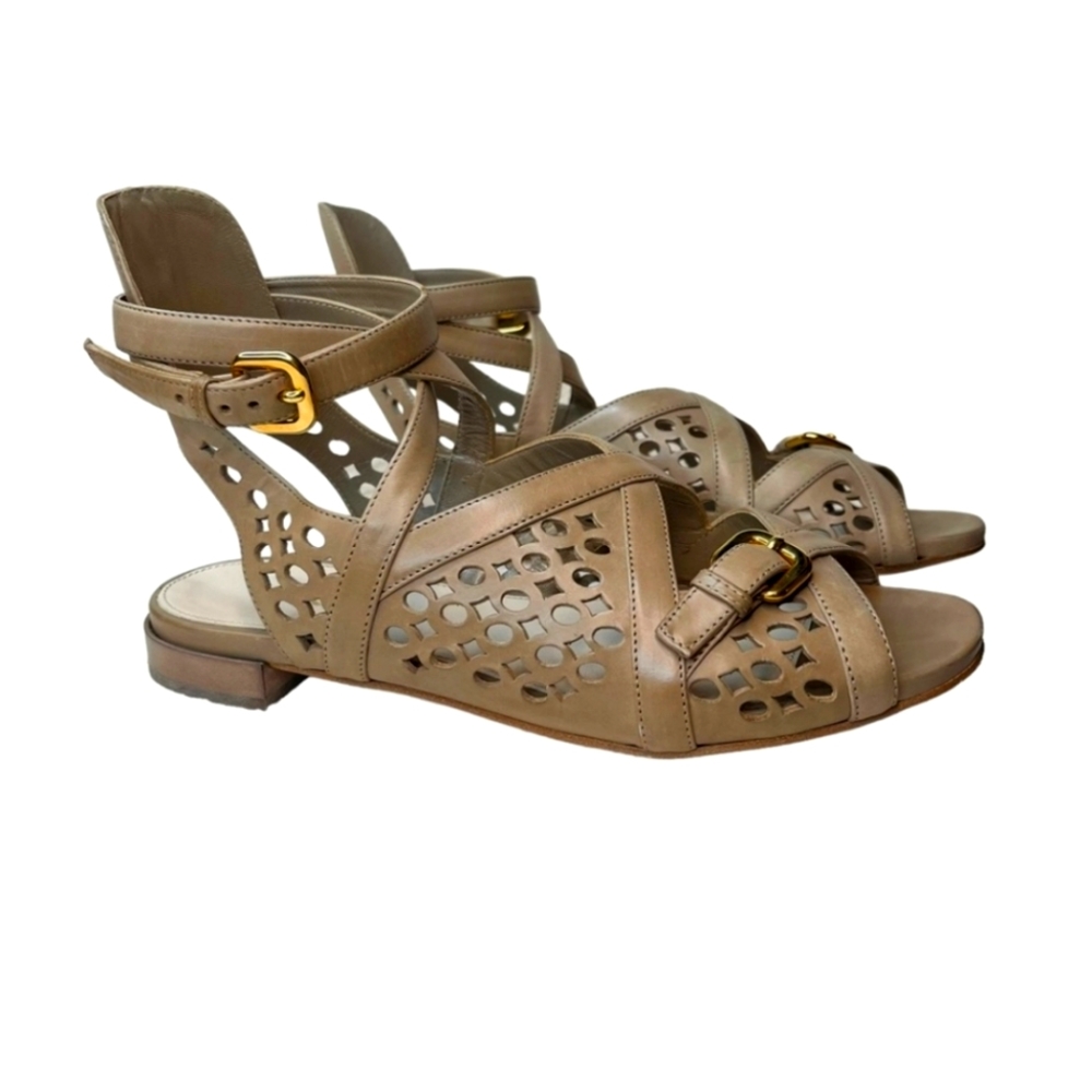 PRADA Tan Leather Ankle Strap Gladiator Sandals women’s size 36.5